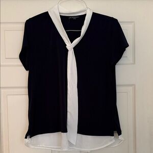 Adrianna Papell Black and White Blouse with Tie Detail